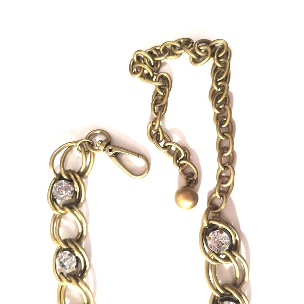 Chain Link Belt Matte Gold-tone w/ Rhinestones Lobster Closure 30-41 